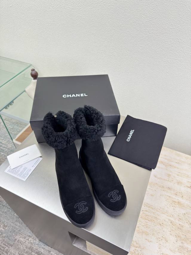 Thick-soled wool-lined ankle boots, color-blocked material Wool-lined slippers C