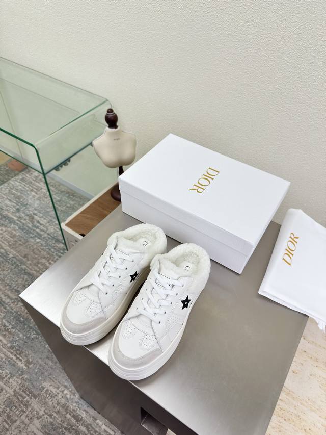 Dior Thick-Soled Wool Slip-On Sneakers Original Version White with Black Logo a