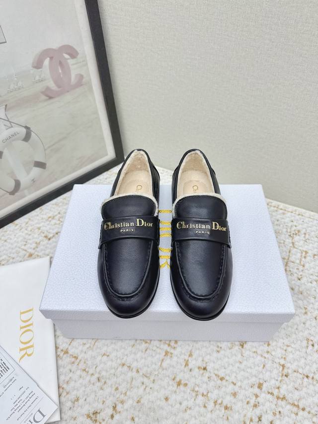 High-quality factory-made Dioralps Dior Boy letter buckle wool loafers - top-qu
