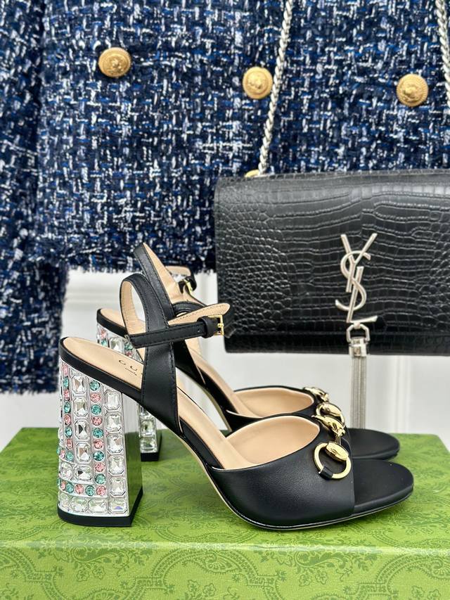 Factory Price Gucci Timeless Classic Horsebit Fashion Crystal Heel Sandals Origi