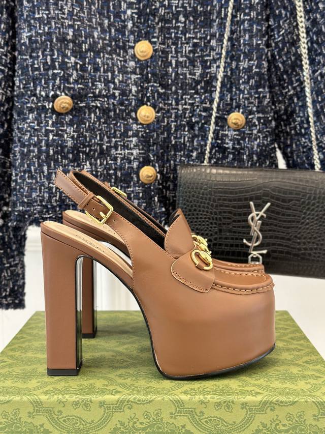 Factory Price Gucc* Classic Spring/Summer Runway Horsebit High-Heeled Sandals Sk