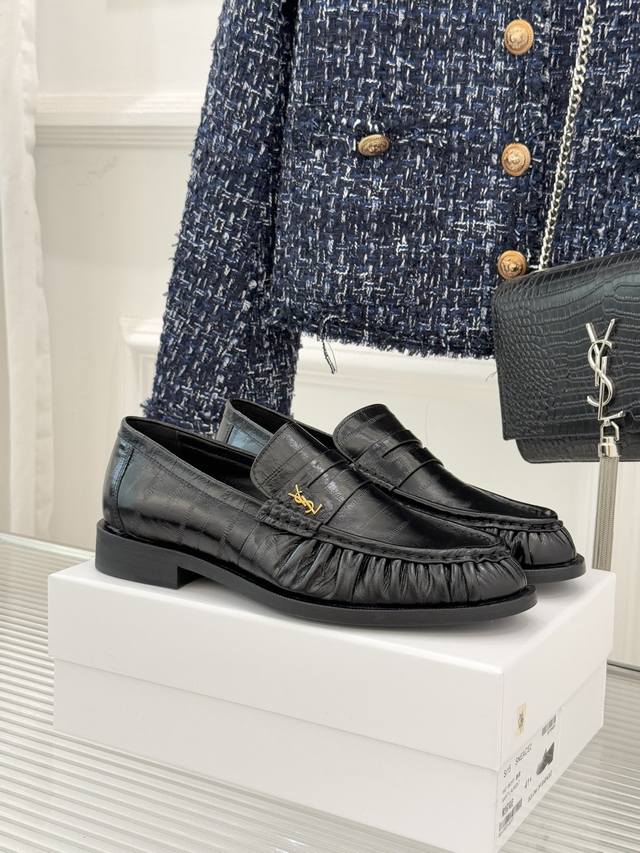 Factory Price Men's Shoes Saint Laurent*2025 YSL Small Logo Pleated Couple Loaf