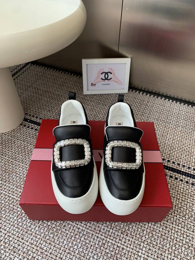 Roger Vivier RV Rhinestone Buckle Platform White Sneakers Dreamy Shoes RV Rhines