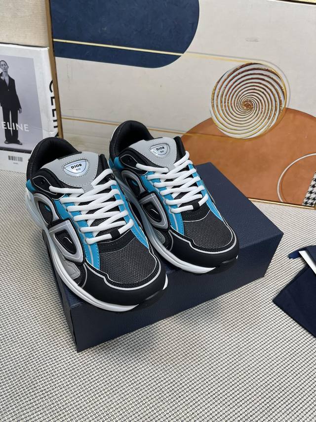 High-quality Dior B30 modern sneakers, celebrity style, thick-soled, lace-up, c