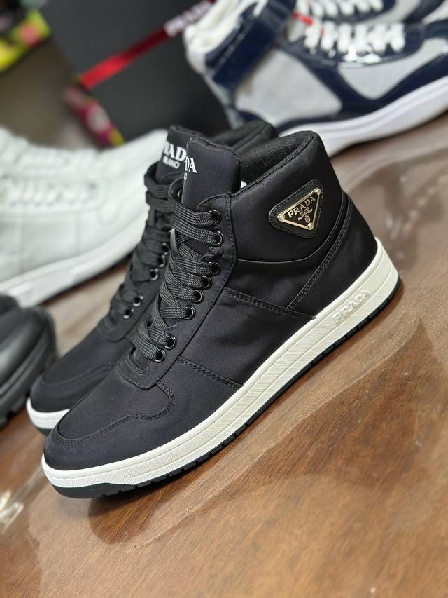 4Ee376 High-top Prad Men's Autumn/Winter High-top Casual Shoes, high-end boutiqu