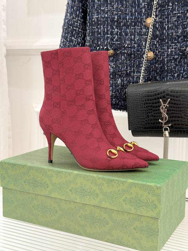 Factory Price Gucci 25Wf New Horsebit Pointed Toe Side Zipper High-Heeled Ankle