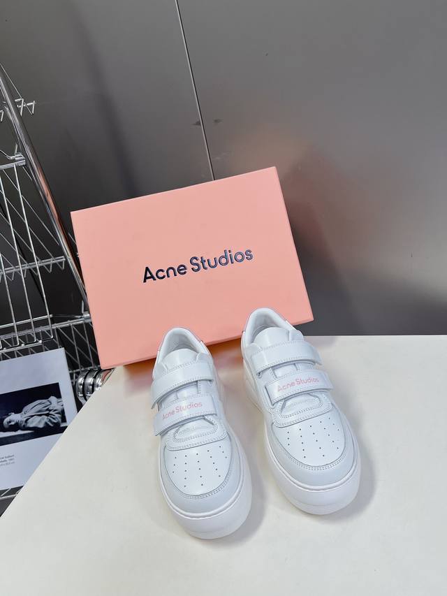Acne Studios 24Ss Latest Platform Casual Velcro Smiley Face White Sneakers - Top