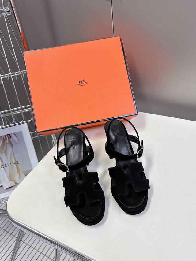 Hermes Spring/Summer New High-Heeled Sandals Upper: Imported top-grain suede cow