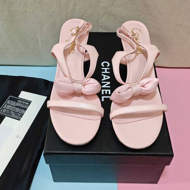 Chanel 25Ss Spring/Summer New Arrival Top-Tier Double C Bow Sandals Upper: Origi