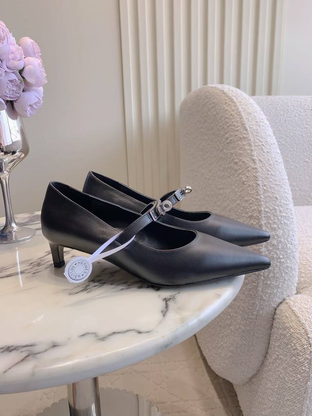 Factory Price p Top Version Herme* Classic Kelly Buckle Pointed Toe Shoes This
