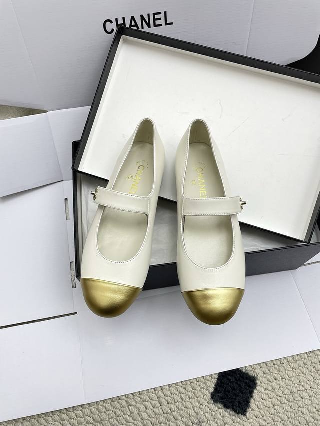 Airplane Box 10 Chanel 25Ss Summer New Style One-Strap Flat Mary Jane Shoes Bout