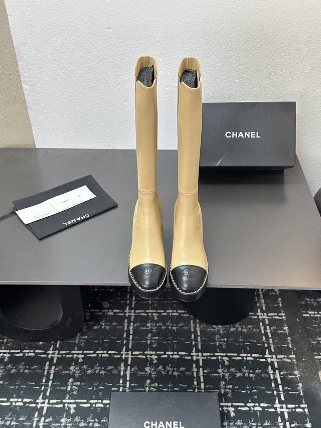 Chanel 25K New Chelsea Elastic Band Long Boots, Platform Chain High Boots, Autum