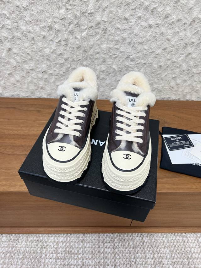 G039 Chanel 25Ss Fall/Winter New Thick-Soled Fleece-Lined Casual Sneakers (White