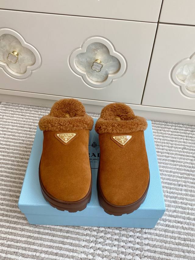 Prada New Triangle Logo Autumn/Winter Thick-Soled Mule Slippers Material and Cr