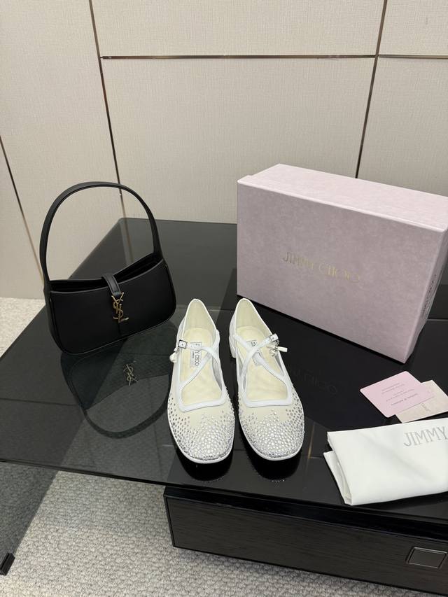 Factory Price p Jimmy Choo Classic Cross-Strap Mary Jane Shoes Rhinestone Mesh F