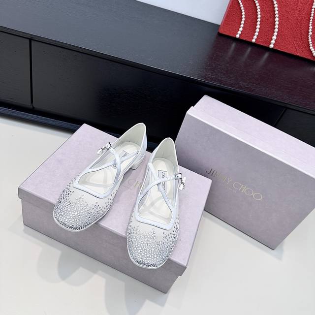 Jimmy Choo 2025 Jc Mesh Rhinestone Flat Mary Jane Shoes These Jc shoes have a bu