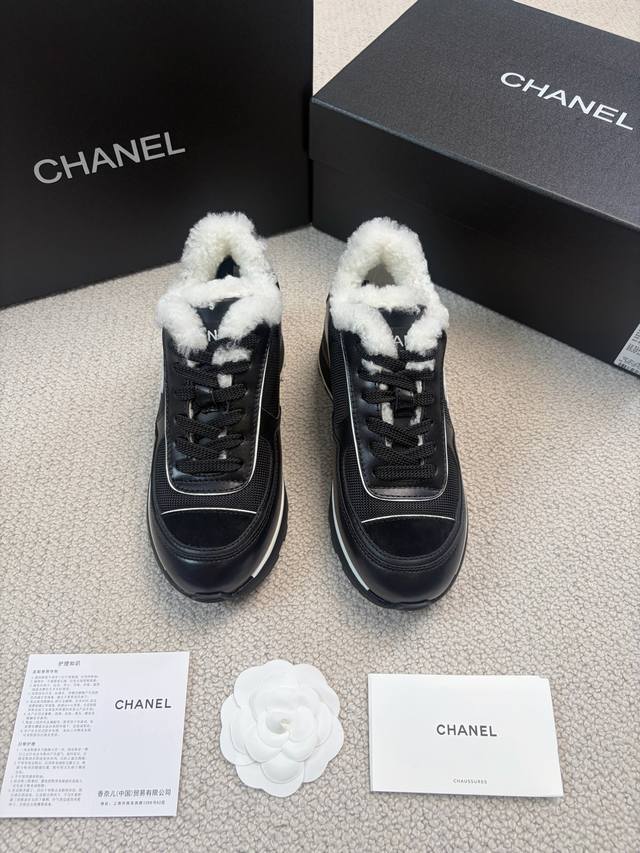 Chane* 25Ss Chanel High-Heeled Sneakers Made with a combination of leather and m