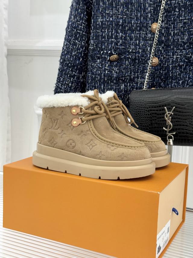Factory Price Louis Vuitton 25Wf New Embossed Lace-up Thick-Soled Snow Boots Pro