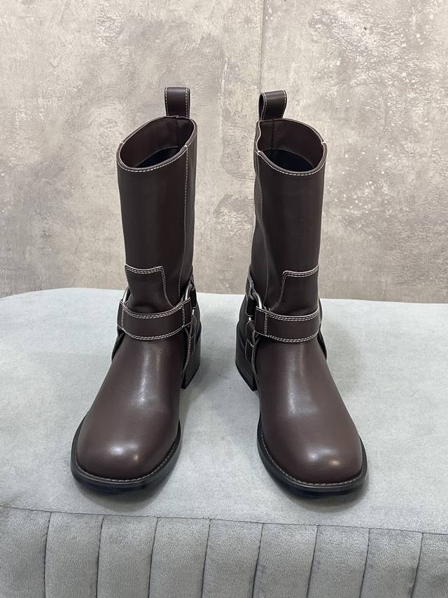 Factory Direct Unfolio Autumn/Winter New Style Belt Buckle Round Toe Ankle Boot