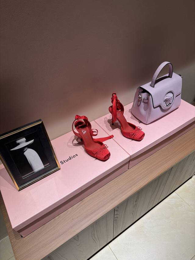 2025 Spring/Summer New Fashion Show Ballet Bow High-Heeled Sandals Cl Red Sole F