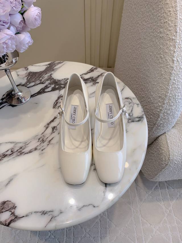 Factory Price p Jimmy Cho* New Chunky Heel Mary Jane High Heels Single Shoes Pe