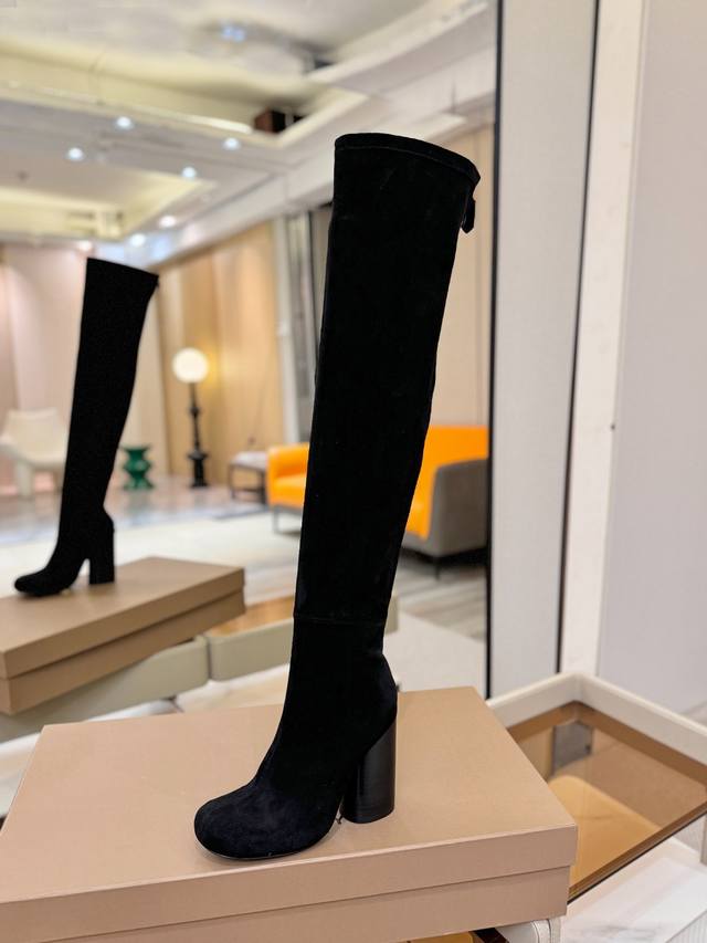 Price: Exclusive Round Toe Logo Chunky Heel Stretch Knee-High Boots Burberry, a