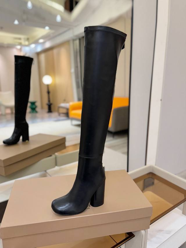 Price: Exclusive Round Toe Logo Chunky Heel Stretch Knee-High Boots Burberry, a