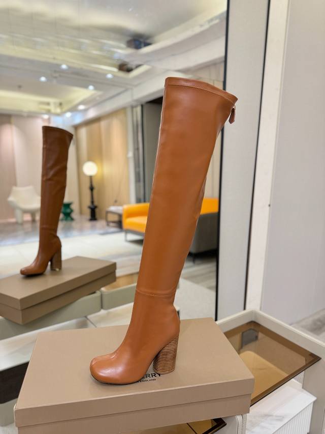 Price: Exclusive Round Toe Logo Chunky Heel Stretch Knee-High Boots Burberry, a