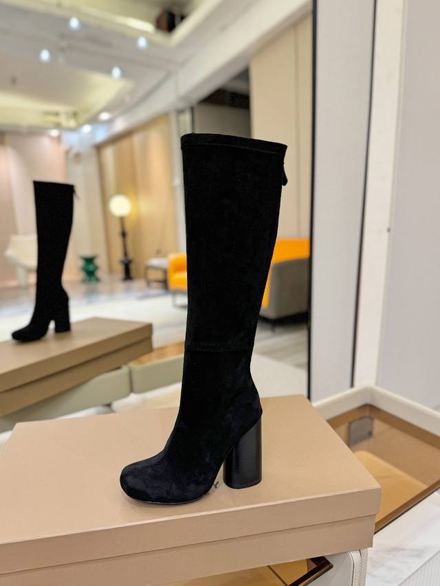 Price: Exclusive Round Toe Logo Chunky Heel Stretch Knee-High Boots Burberry, a