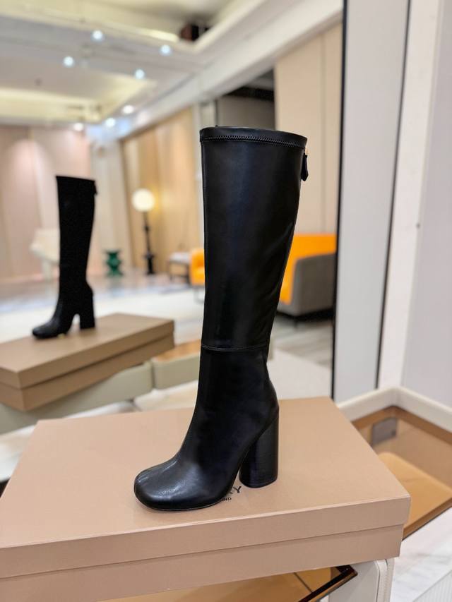 Price: Exclusive Round Toe Logo Chunky Heel Stretch Knee-High Boots Burberry, a