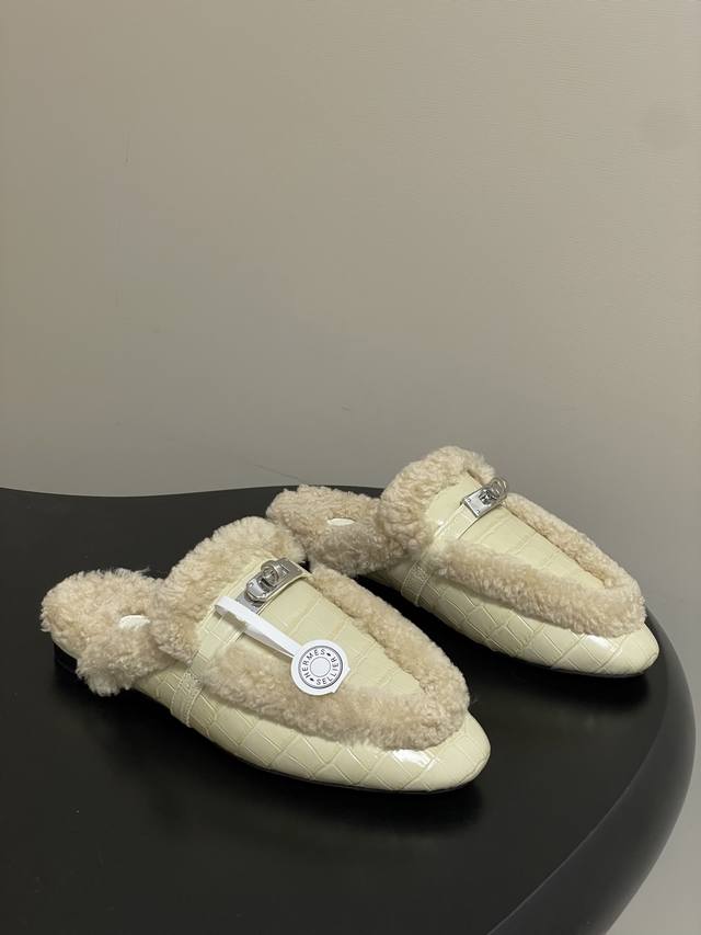 Top Quality Hermes 25 Latest Crocodile-Patterned Leather Oz Wool Mules Classic K