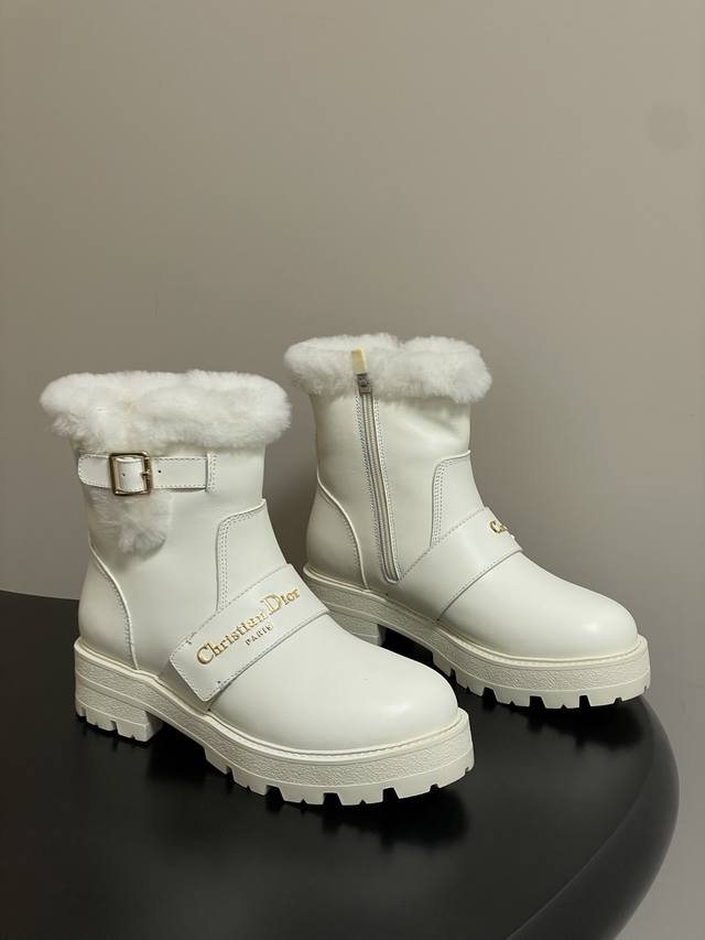 2025 Fall/Winter New Dior Dioralps D-Quest Wool Ankle Boots, Cd Logo Metal Buckl