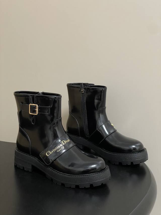 2025 Fall/Winter New Dior D-Quest Ankle Boots, Cd Logo Metal Buckle Thick-Soled