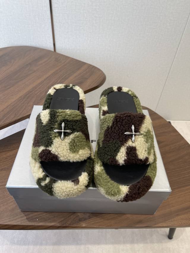Smfk 25Ss Autumn/Winter New Arrival Thick-Soled Furry Slippers A touch of wildne