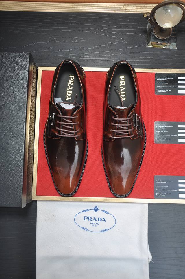 Factory Price p Prada's latest high-end genuine leather business suit shoes wit