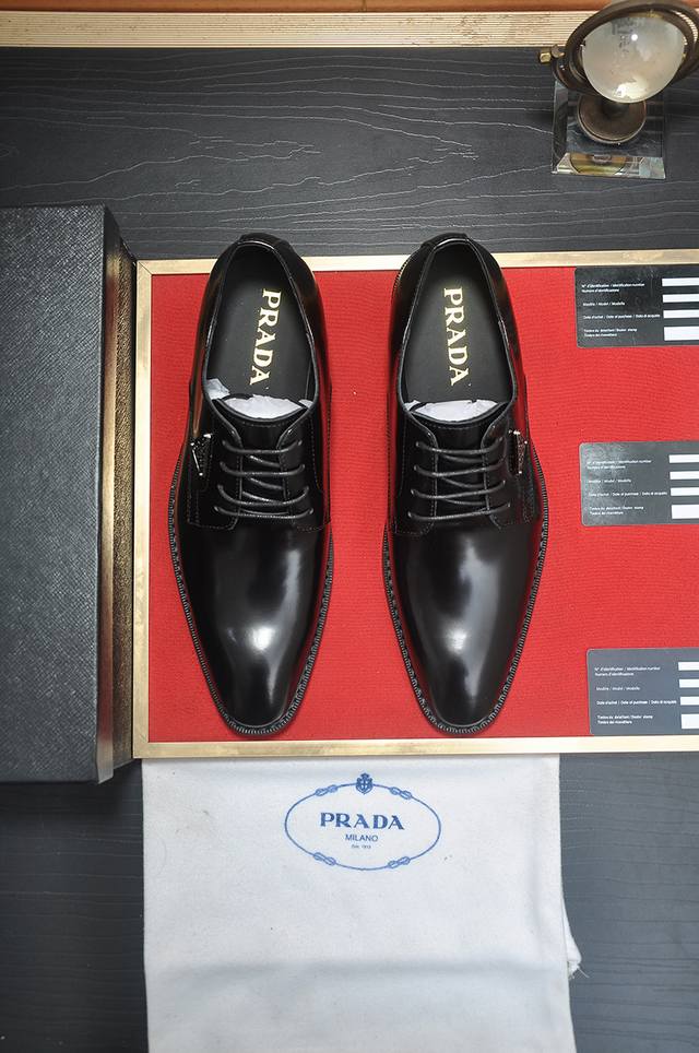 Factory Price p Prada's latest high-end genuine leather business suit shoes wit