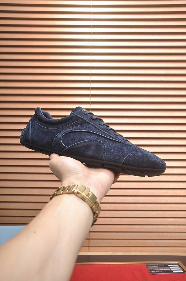 Factory price p Prada couple casual shoes, 1:1 replica, high-gloss suede upper