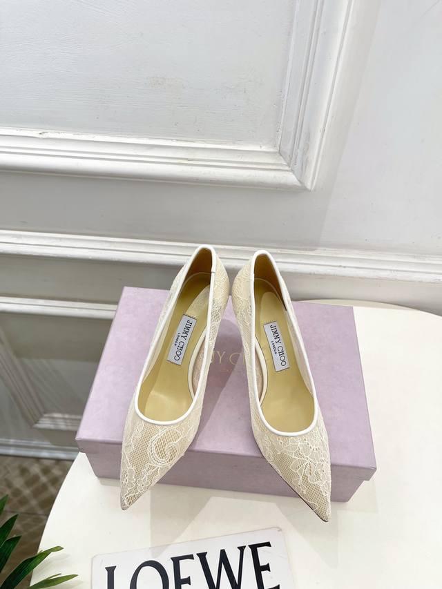 Jimmychoo 25Ss 2025Ss New Arrival Classic Lace Pointed-Toe High Heels A super co