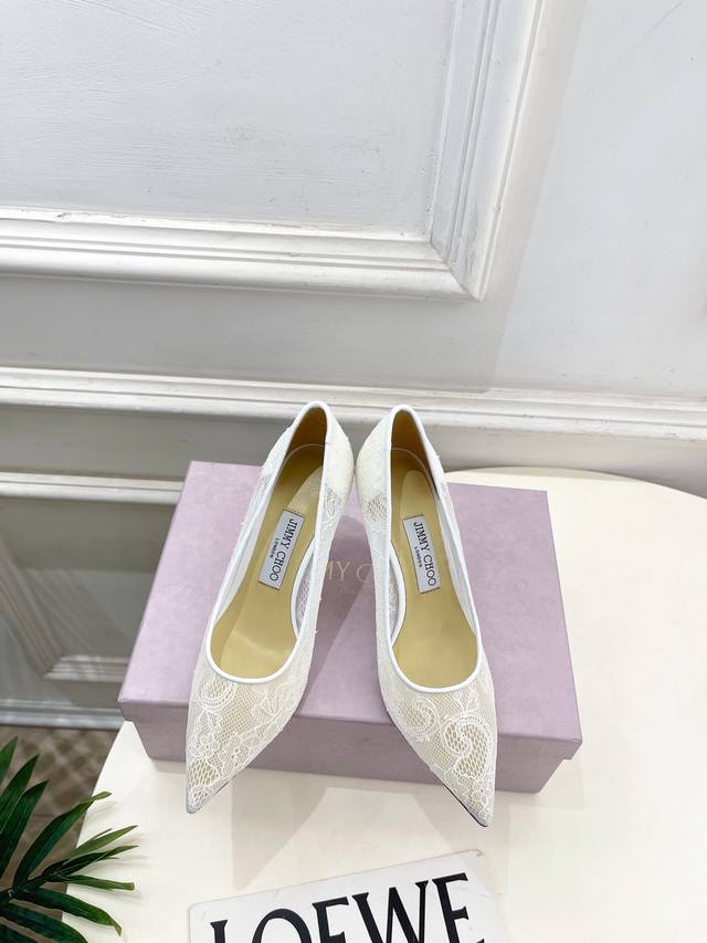 Jimmychoo 25Ss 2025Ss New Arrival Classic Lace Pointed-Toe High Heels A super co