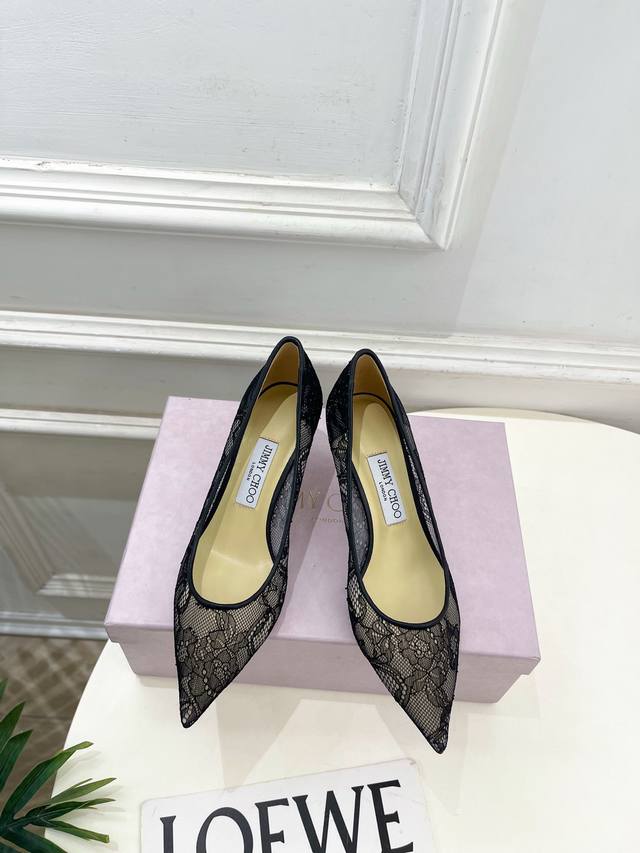 Jimmychoo 25Ss 2025Ss New Arrival Classic Lace Pointed-Toe High Heels A super co