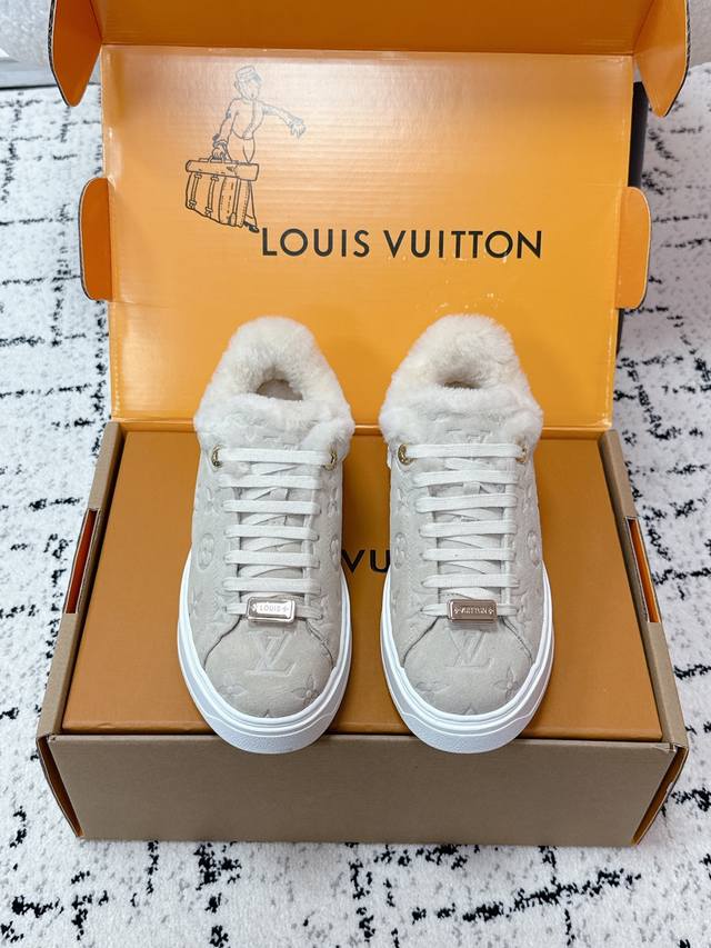 Top-tier version Lv (Louis Vuitton) 25 New Vivienne Ski Fleece White Sneakers Pl