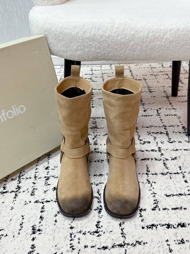 Top-tier version Unfolio trendy brand 25 Fall/Winter retro new riding ankle boot