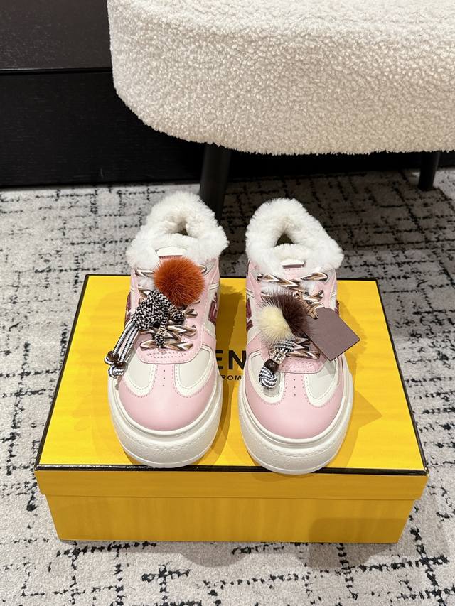 Top-tier version Fendi 25 Match platform wool-lined biscuit shoes, bread shoes,