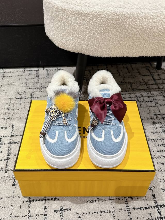 Top-tier version Fendi 25 Match platform wool-lined biscuit shoes, bread shoes,