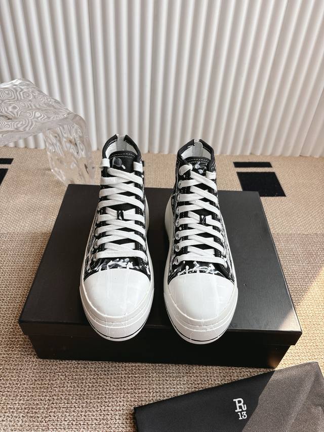 R13 Splatter Paint Platform High-Top Lace-up Casual Shoes R13 platform shoes are