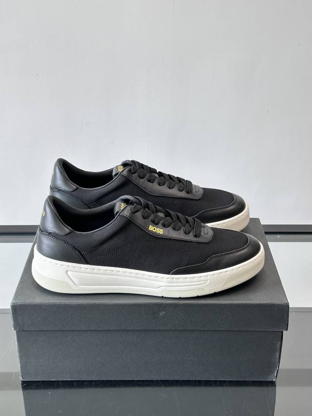 Boss Retro Sneakers, featuring a leather and fabric combination, breathable and