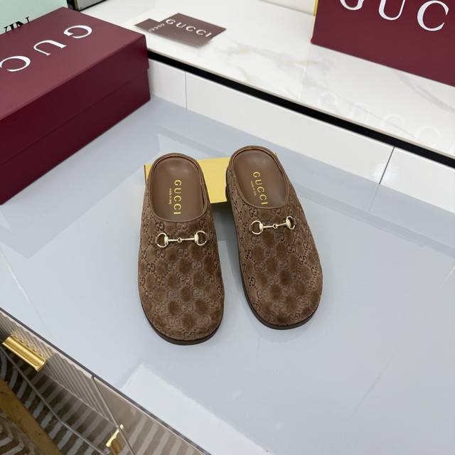 Autumn/Winter New Suede Cowhide Horsebit Wool Slippers Gg The Horsebit hardware