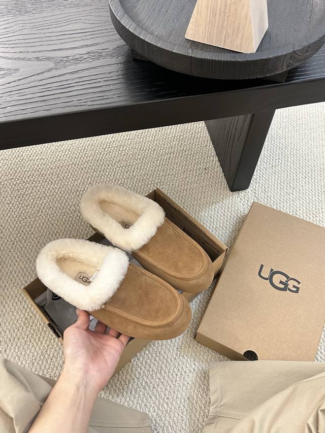New Ugg Ansley style, slip-on design, wool trim at the cuff, warm and stylish.
