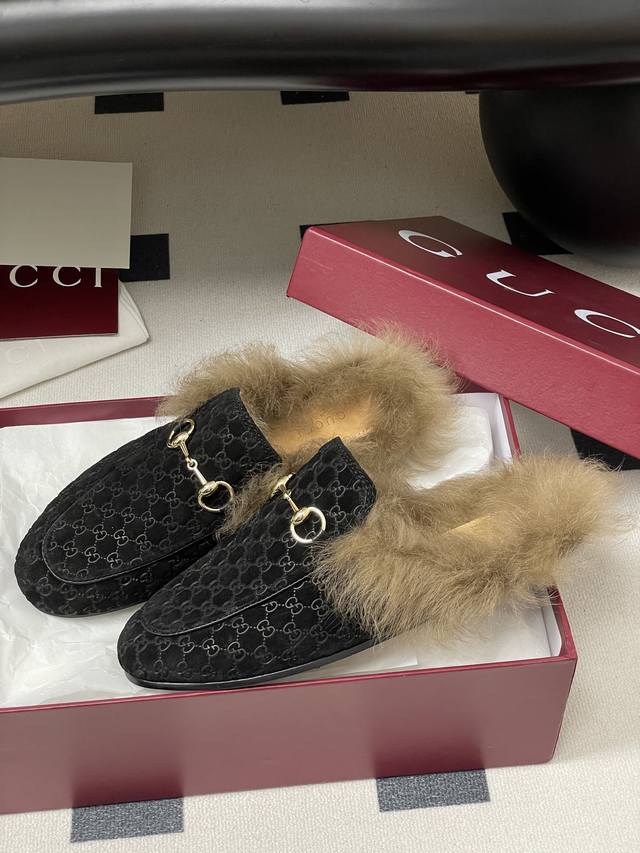 Gucci Princetown Classic Wool Slippers, Double G Suede Mules, Horsebit Flat Sli