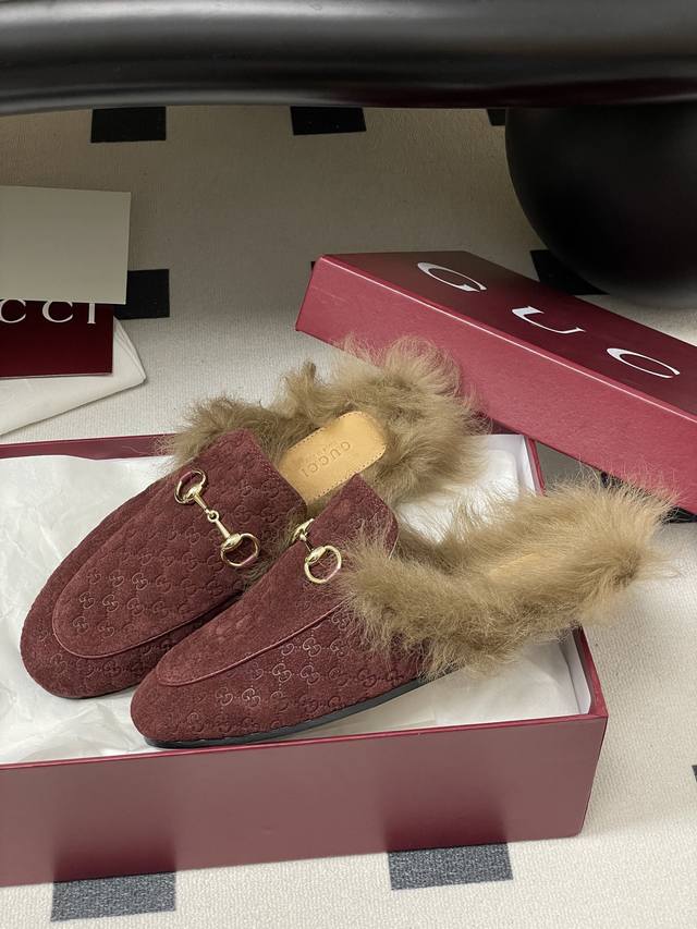 Gucci Princetown Classic Wool Slippers, Double G Suede Mules, Horsebit Flat Sli